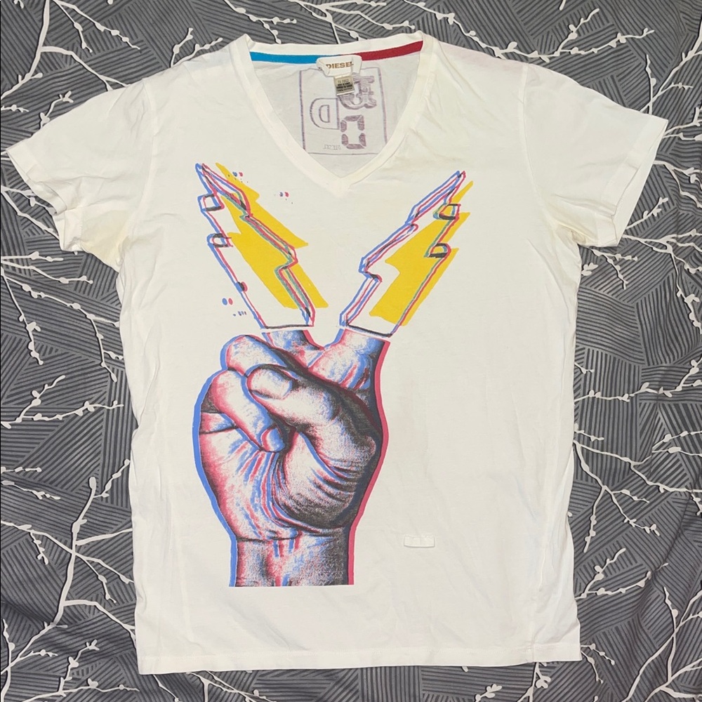 Lot of 2 Diesel White T-Shirt with Yellow and Red Graphic